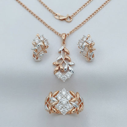 Schmuckset Zirkon Ring Ohrringe Halskette 585 Roségold Braut