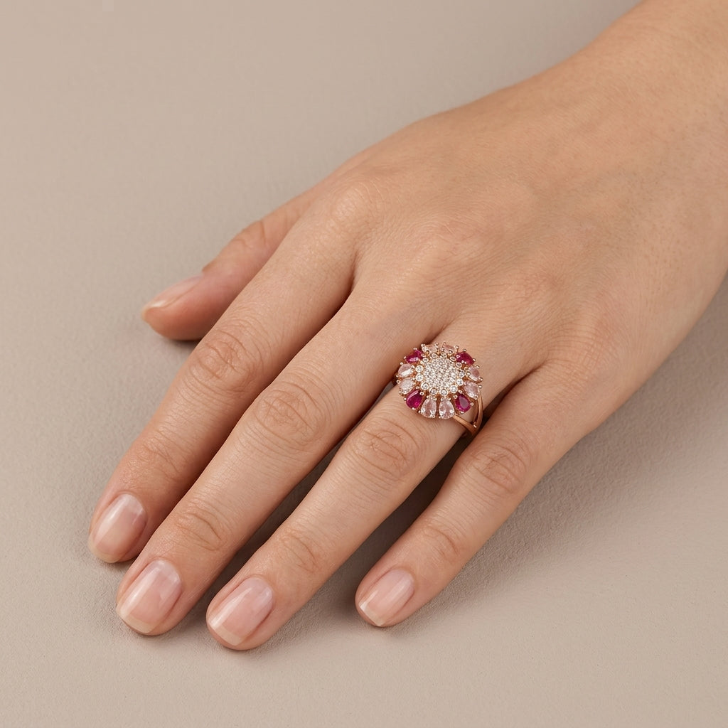 Schmuckset Bunt Zirkon Ring Ohrringe Halskette 585 Roségold