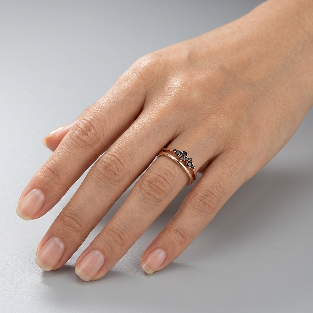 Schmuckset Schwarz Zirkon Ring Ohrringe 585 Roségold Vintage