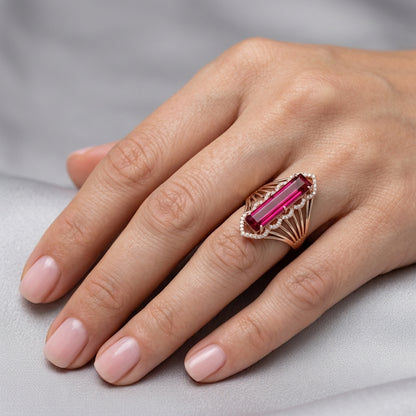 Schmuckset Rot Quadrat Zirkon Ring Ohrringe Halskette 585 Roségold Glänzend