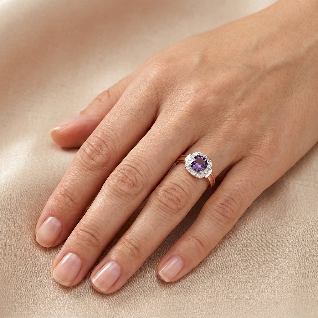 Schmuckset Lila Zirkon Ring Ohrringe Halskette 585 Roségold Hochzeit