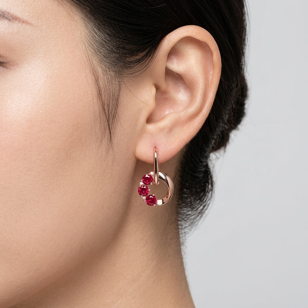 Schmuckset Roter Zirkon Rund Roségold
