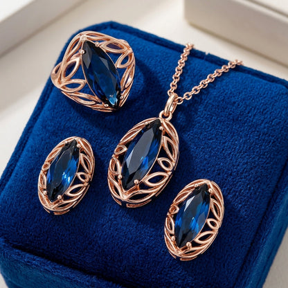Schmuckset Blauer Zirkon Rhombus Roségold