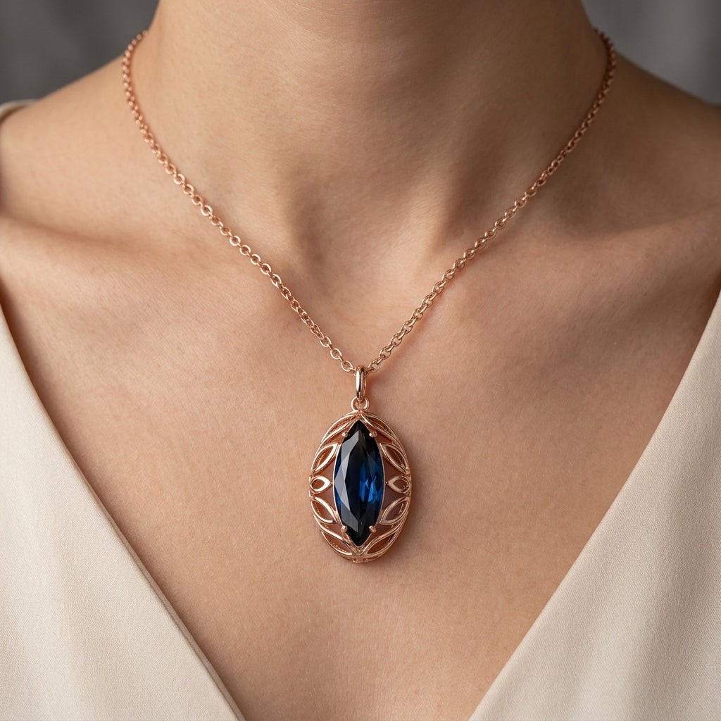 Schmuckset Blauer Zirkon Rhombus Roségold