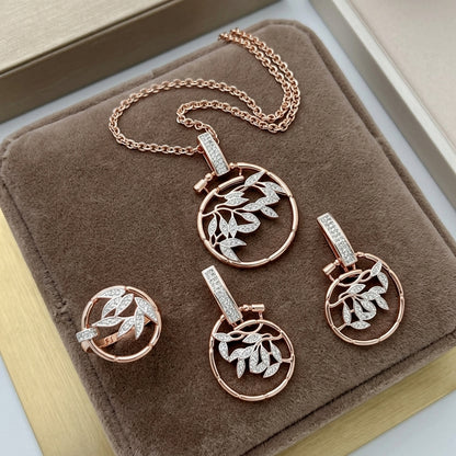 Schmuckset im Roségold-Silber-Mix mit Zirkon – Ring, Ohrringe und Halskette