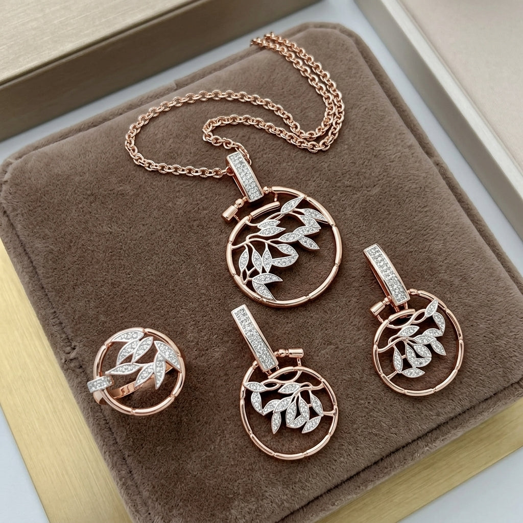 Schmuckset Zirkon Roségold-Silber Mix