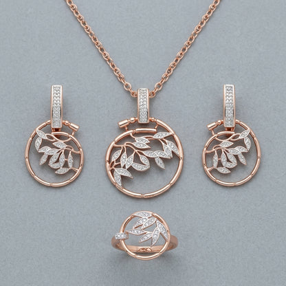 Schmuckset Zirkon Roségold-Silber Mix – Ring, Ohrringe & Kette