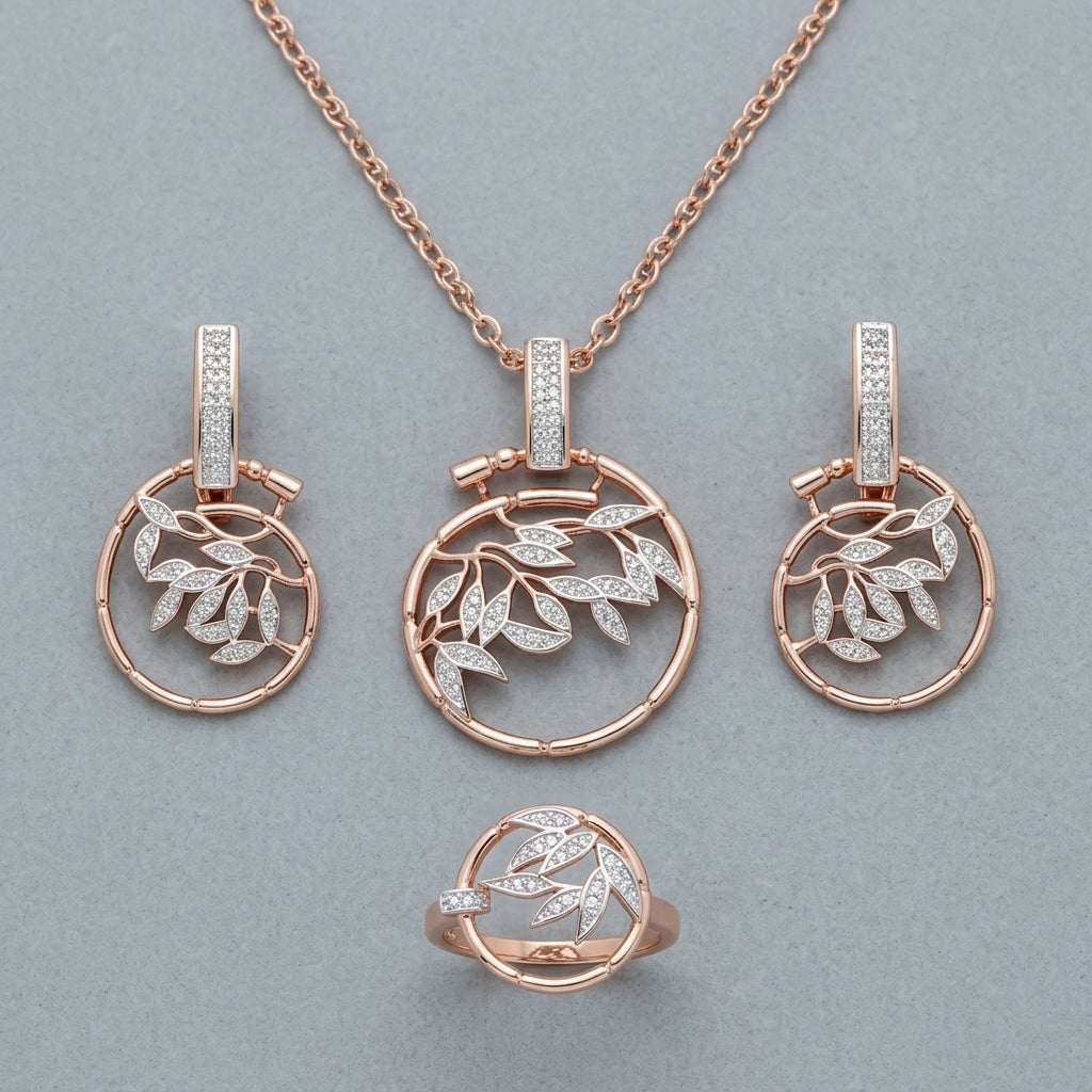 Schmuckset Zirkon Roségold-Silber Mix