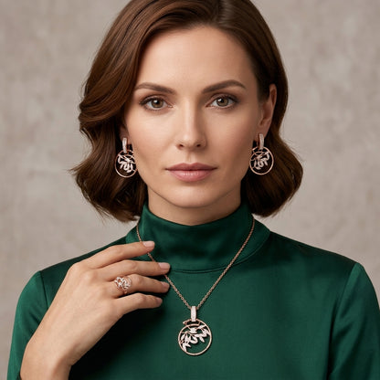 Schmuckset Zirkon Roségold-Silber Mix – Ring, Ohrringe & Kette