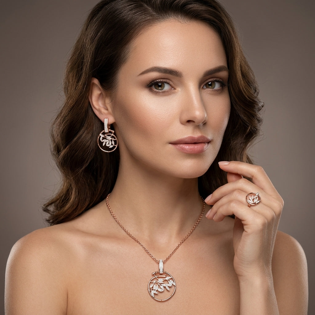 Schmuckset Zirkon Roségold-Silber Mix – Ring, Ohrringe & Kette