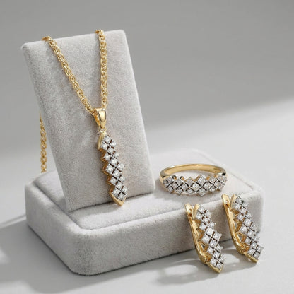 Vintage-Schmuckset 14K vergoldet mit Zirkon – Ring, Ohrringe und Halskette