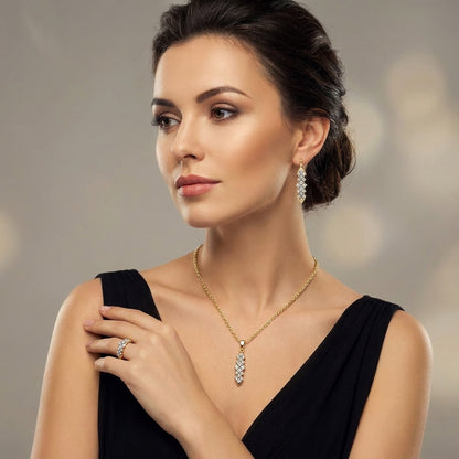 Parure Zircon Vintage Plaqué Or 14K – Bague, Boucles & Collier