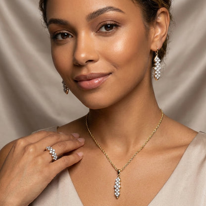 Parure Zircon Vintage Plaqué Or 14K – Bague, Boucles & Collier