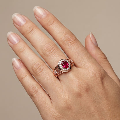Schmuckset Ovaler Roter Zirkon Roségold – Ring, Ohrringe & Kette