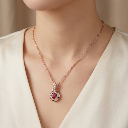 Schmuckset Ovaler Roter Zirkon Roségold – Ring, Ohrringe & Kette