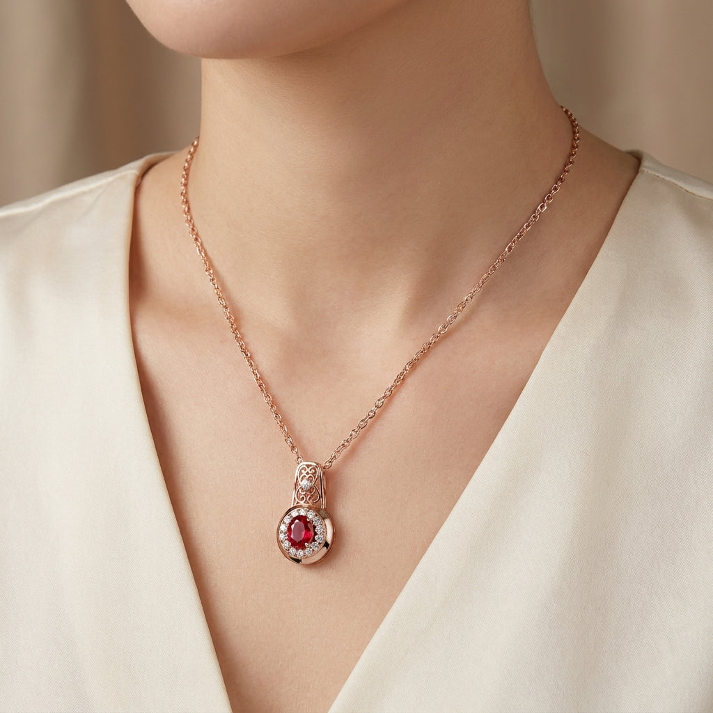 Schmuckset Ovaler Roter Zirkon Roségold