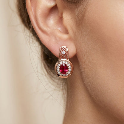 Schmuckset Ovaler Roter Zirkon Roségold – Ring, Ohrringe & Kette
