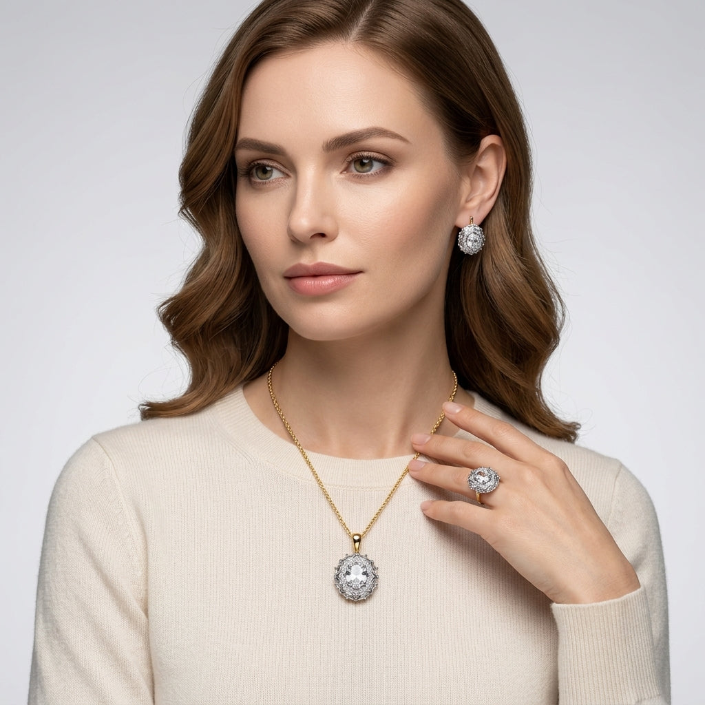 Schmuckset Zirkon 14K Vergoldet Alltagsschmuck – Ring & Kette