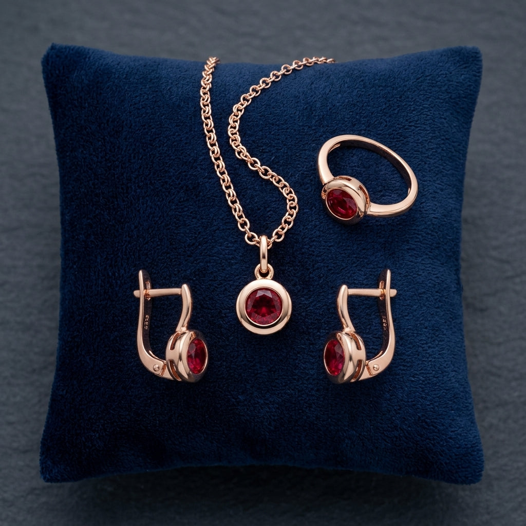 Schmuckset in Roségold mit geometrischem Perlen-Design – Ring und Halskette