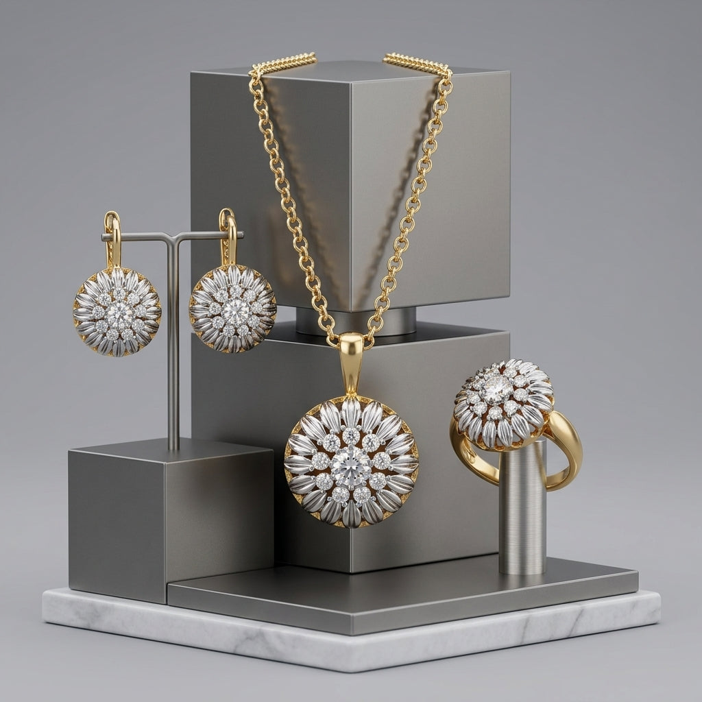 Parure Zircon Plaqué Or 14K Mode – Bague & Collier