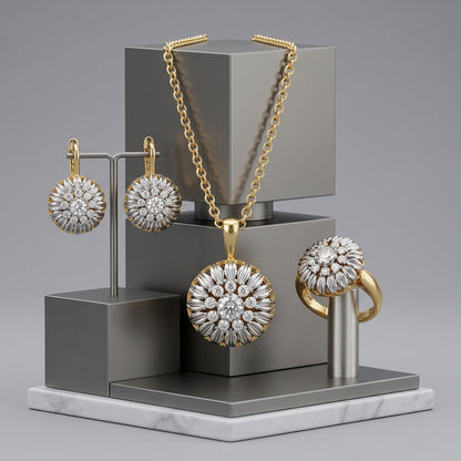 Parure Zircon Plaqué Or 14K Mode – Bague & Collier