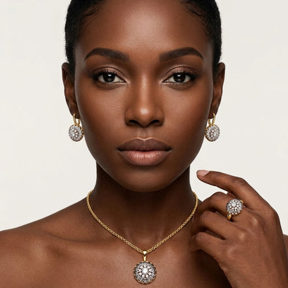 Parure Zircon Plaqué Or 14K Mode – Bague & Collier