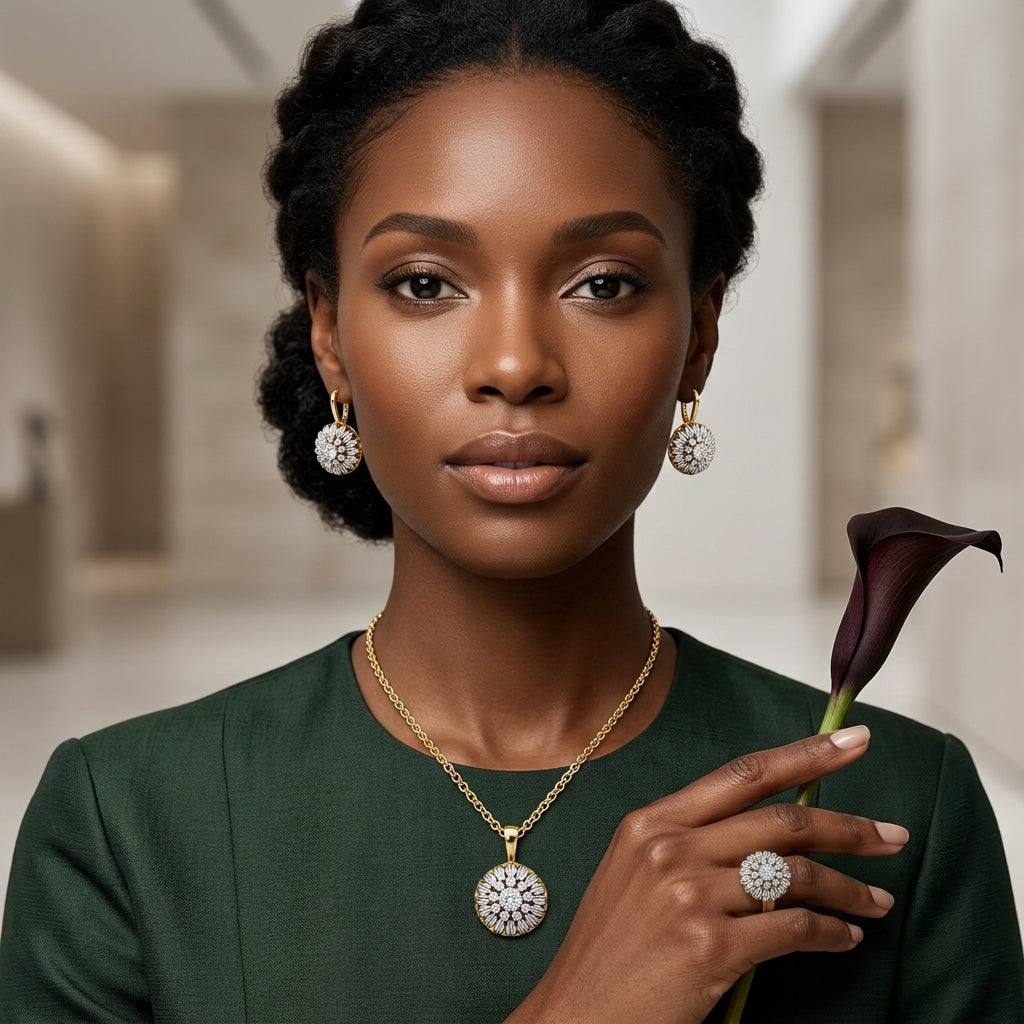 Parure Zircon Plaqué Or 14K Mode – Bague & Collier
