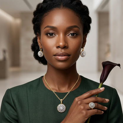 Parure Zircon Plaqué Or 14K Mode – Bague & Collier