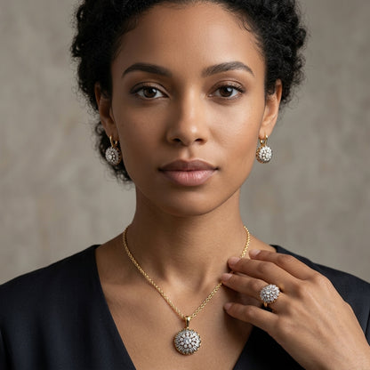 Parure Zircon Plaqué Or 14K Mode – Bague & Collier