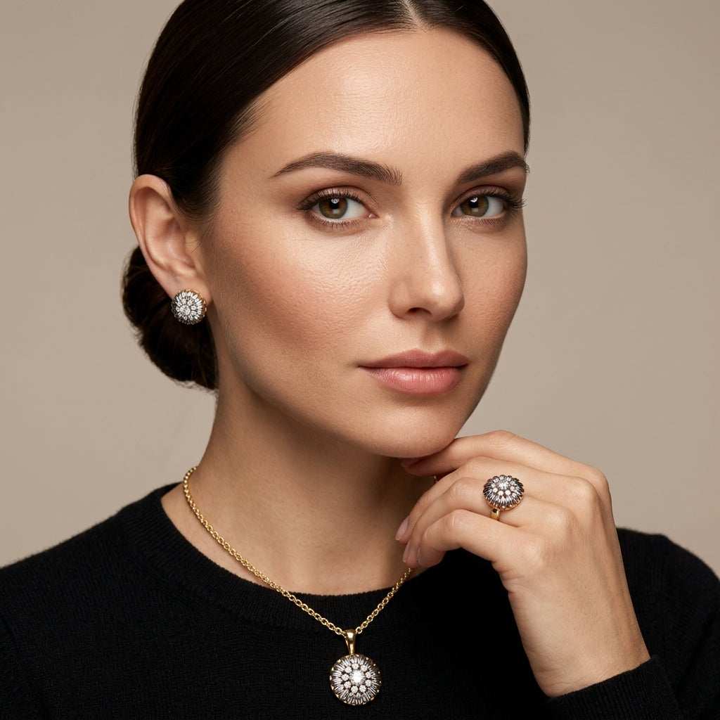 Parure Zircon Plaqué Or 14K Mode – Bague & Collier