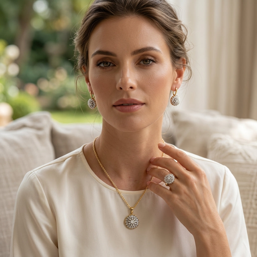Parure Zircon Plaqué Or 14K Mode – Bague & Collier