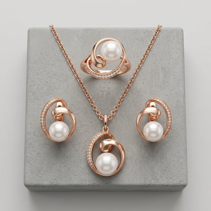 Schmuckset Geometrische Perle Roségold Bridal – Ring & Kette