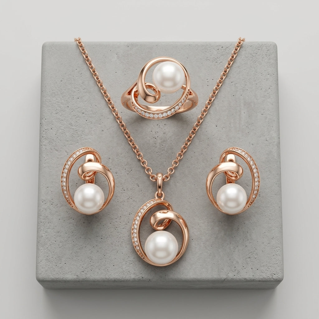 Schmuckset Geometrische Perle Roségold Bridal