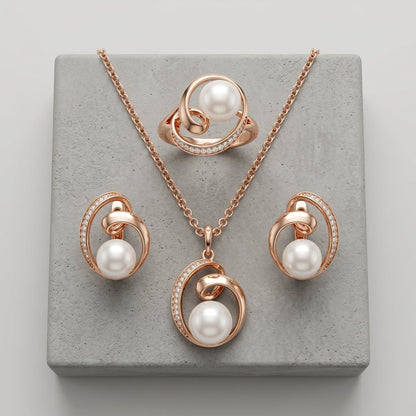 Schmuckset Geometrische Perle Roségold Bridal