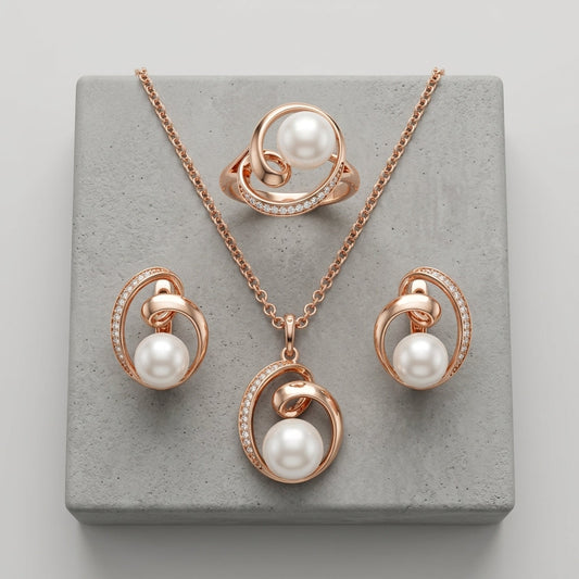 Schmuckset Geometrische Perle Roségold Bridal