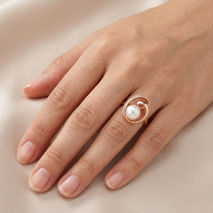Schmuckset Geometrische Perle Roségold Bridal – Ring & Kette