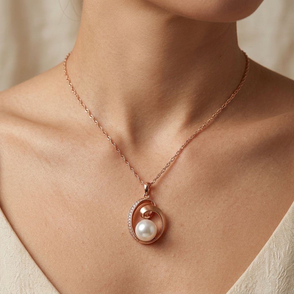 Schmuckset Geometrische Perle Roségold Bridal