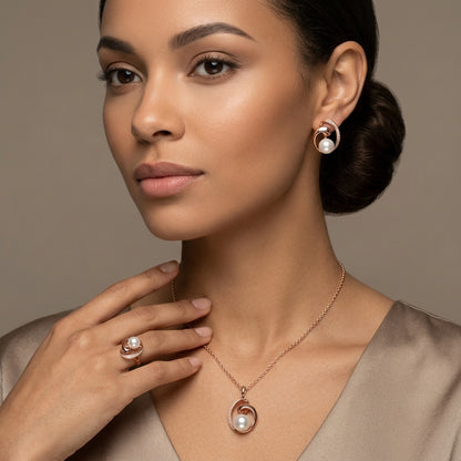 Schmuckset Geometrische Perle Roségold Bridal – Ring & Kette