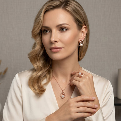 Schmuckset Geometrische Perle Roségold Bridal – Ring & Kette