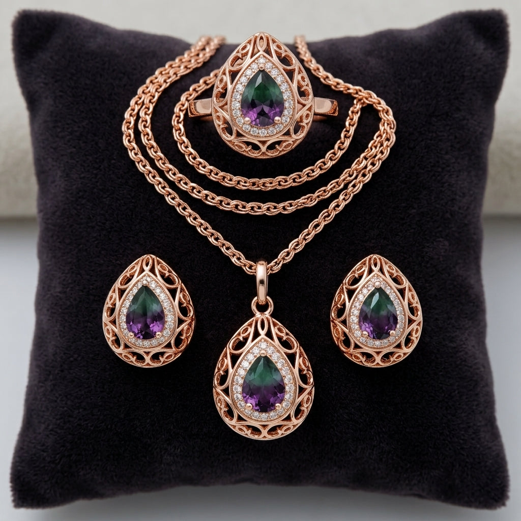 Schmuckset Lila Zirkon Vintage Roségold