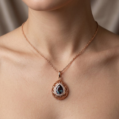 Schmuckset Lila Zirkon Vintage Roségold – Ring, Ohrringe & Kette