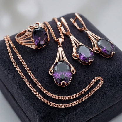 Schmuckset Großer Lila Zirkon Vintage Roségold