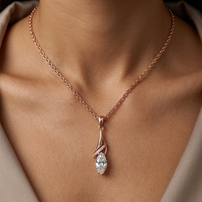 Schmuckset Weißer Zirkon Rhombus Roségold – Ring, Ohrringe & Kette