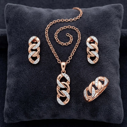 Schmuckset Hohlmuster Zirkon Braut Roségold – Ring & Kette