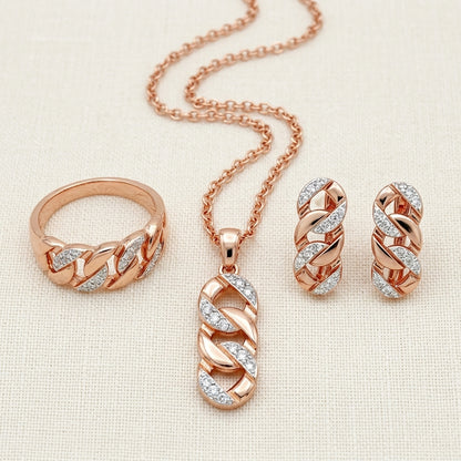 Schmuckset Hohlmuster Zirkon Braut Roségold – Ring & Kette