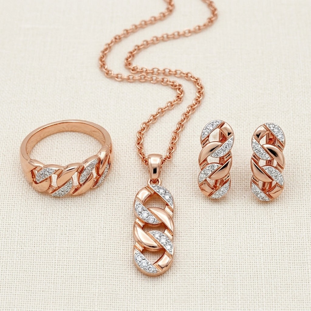 Schmuckset Hohlmuster Zirkon Braut Roségold
