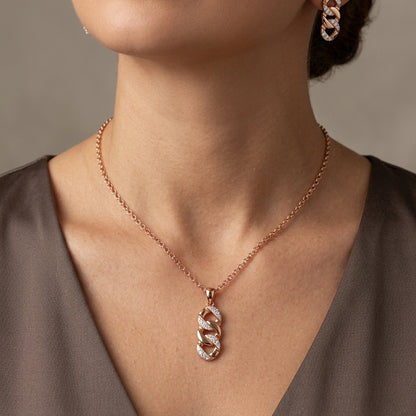 Schmuckset Hohlmuster Zirkon Braut Roségold – Ring & Kette