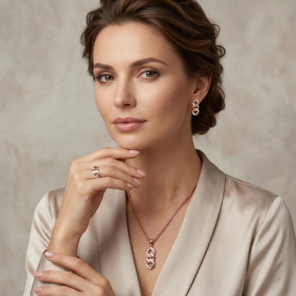 Schmuckset Hohlmuster Zirkon Braut Roségold – Ring & Kette