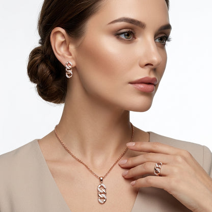 Schmuckset Hohlmuster Zirkon Braut Roségold – Ring & Kette
