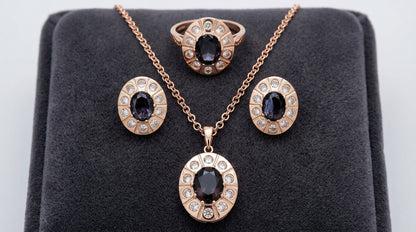 Schmuckset Lila Zirkon Blüte Vintage Roségold – Ring & Kette